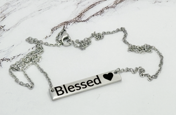 Custom Bar Necklace – Stainless Steel with Heart Accent